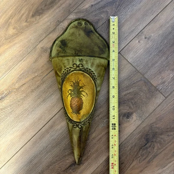 Tin Distressed Look Cone Shaped Wall Pocket Planter - Pineapple Embossed - Picture 6 of 7